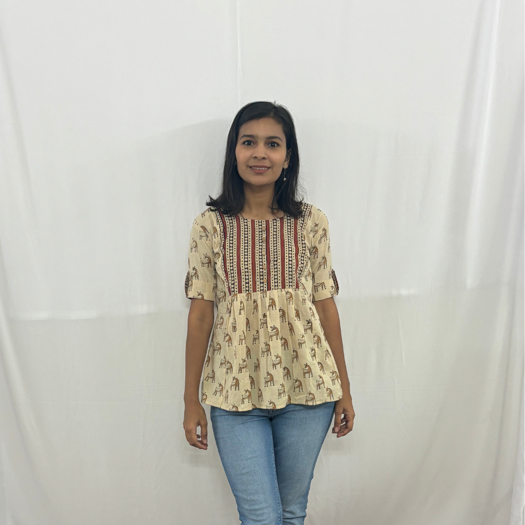 Deer printed patch work kurti