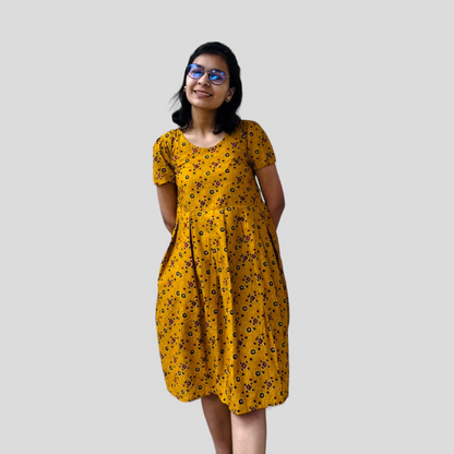 yellow bandhani printed dress