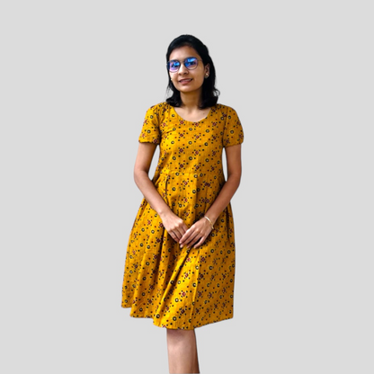 yellow bandhani printed dress