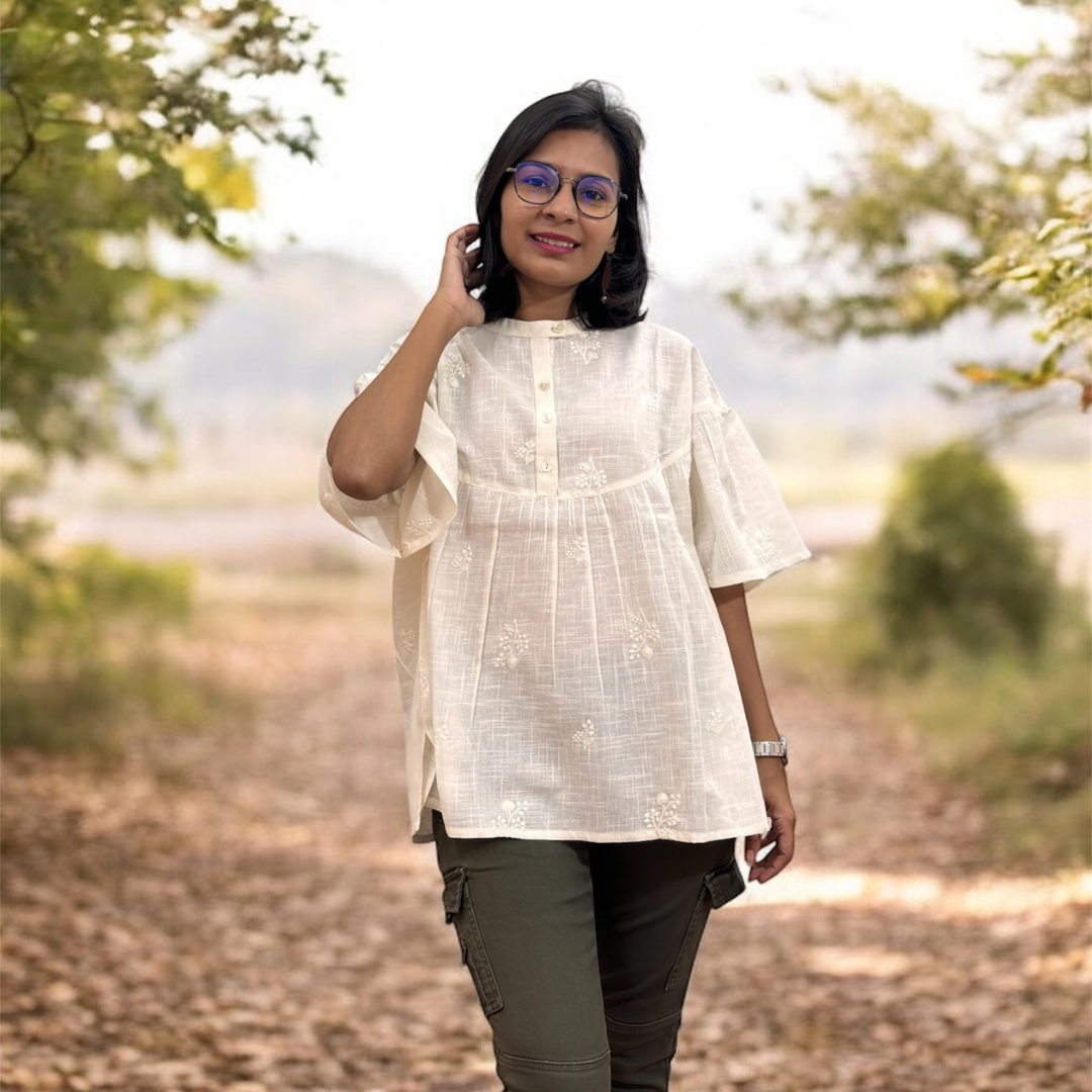 WHITE EMBROIDERY FREE  SIZE PEPLUM TOP