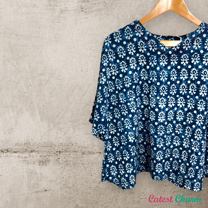 Indigo Butti printed top