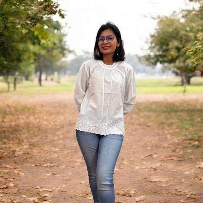 WHITE FORMAL TOP WITH FULL SLEEVES