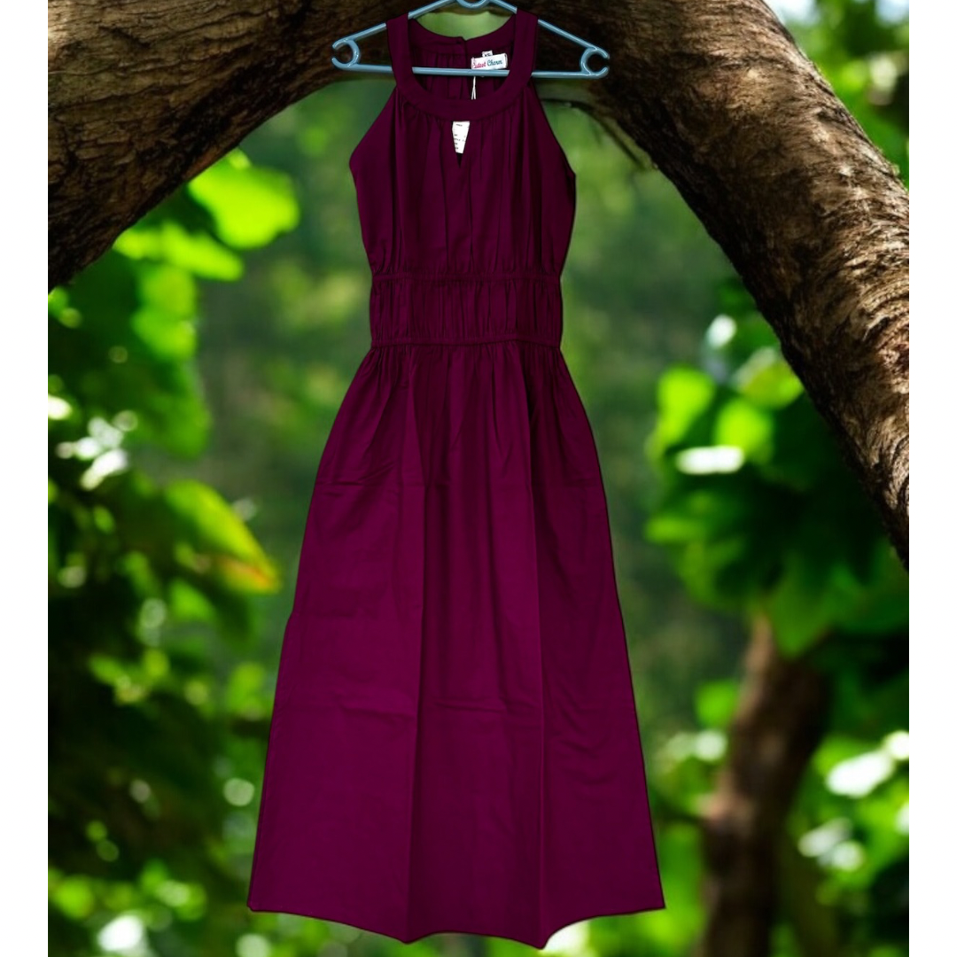 Halter neck wine colour dress