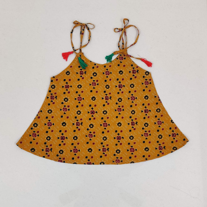 Yellow bandhani printed top and lehenga