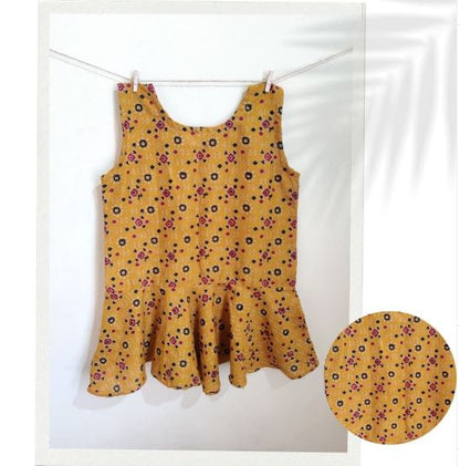 Yellow Bandhani printed peplum top